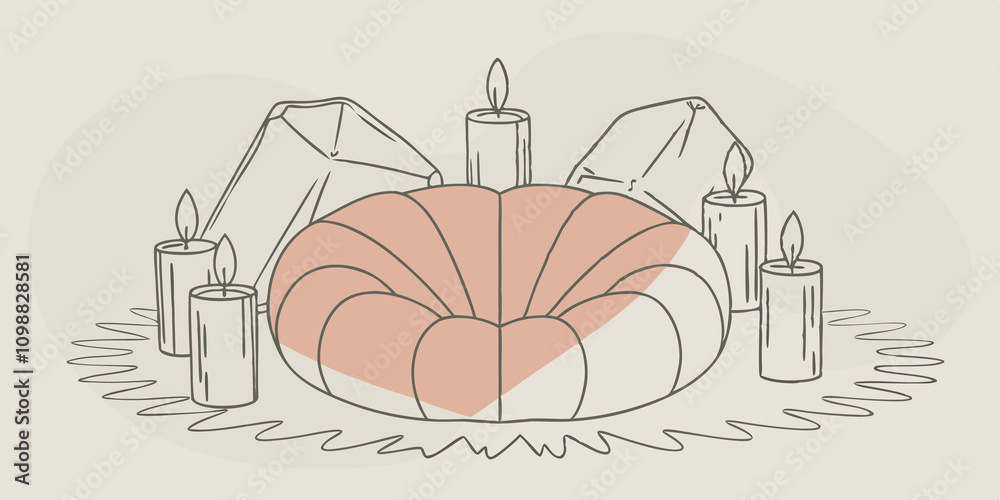 Poster tranquil vibes envision a cozy nook with plush cushions positioned in a large circle. at the center 