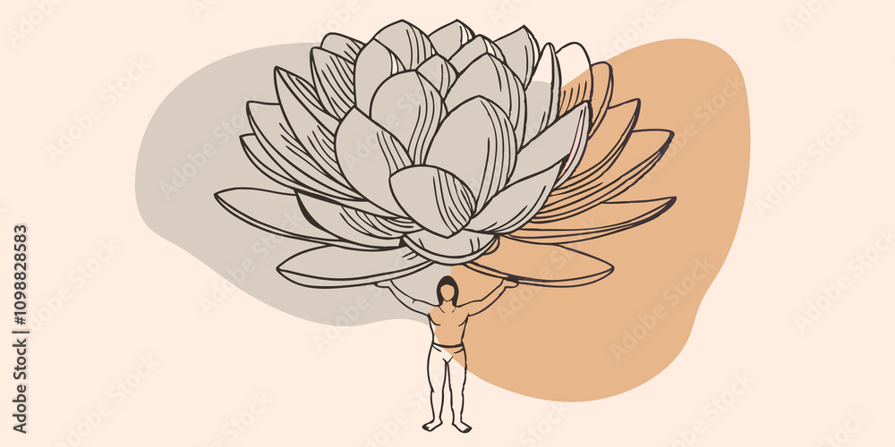 Poster transcendent growth a figure stands in a strong grounding pose with a magnificent lotus unfurling ab