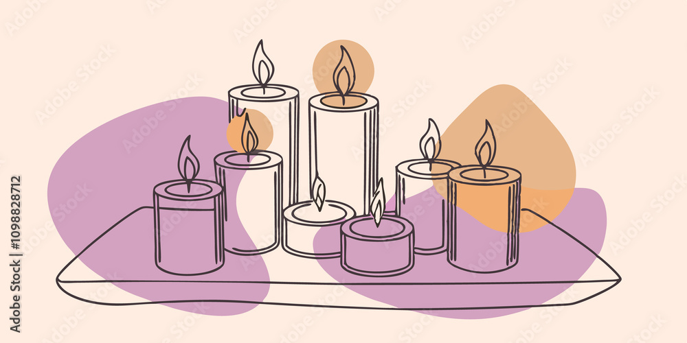 Poster warm ambiance a group of candles of varying heights is arranged around a low table. each ones flame 
