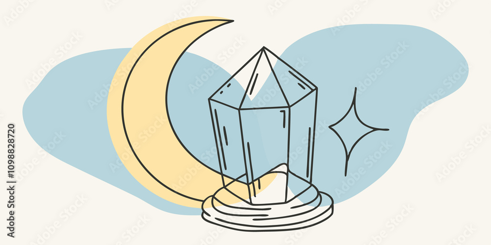 Poster waning crescent a slender crescent looms gently around the crystal its glow fading yet still visible