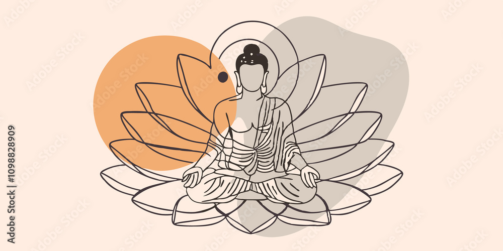 Poster yinyang energy a meditative figure gently glowing in the center of the image with the sun represente