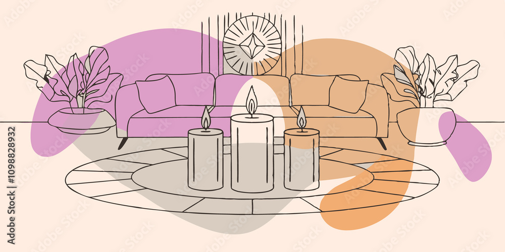 Poster zen arrangement picture an inviting interior space decorated with soft fabrics. at the center of a c
