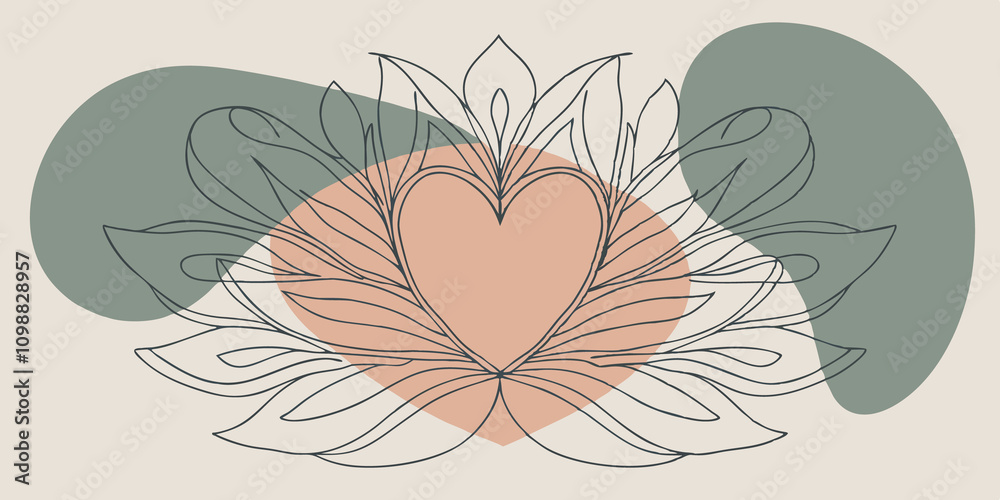 Poster Abstract Heart Flora Depict an abstract representation of a heart chakra flower with flowing lines suggesting heart shapes. The color palette includes vibrant greens and pinks