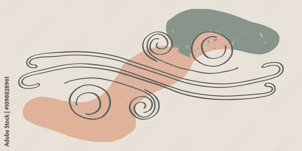 Poster Air Symbol A spiraled double helix that intertwines forming a series of delicate curves. At each twist small circles represent breezy gusts and clouds while the overall shape