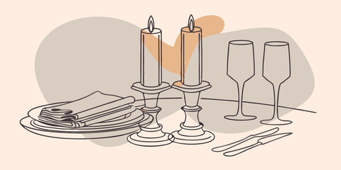 Obraz premium Elegant linen napkins carefully p beside gleaming lery highlighting the inviting atmosphere enhanced by the golden light from the candles.