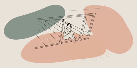 Enclosed in warmth a serene individual follows the dance of shadows on the wooden floor savoring the escape from mornings crisp touch.