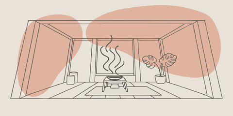 Fototapeta premium Fragrant smoke wafts upward curling around the stove enriching the space with natures essence bridging the indoors with the outside world.