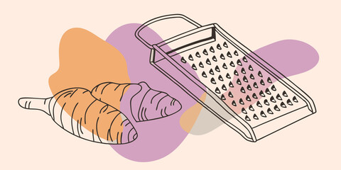 Fresh ginger is grated its zesty essence being released enhancing the drinks exotic taste and health properties.