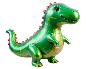 neon holografic foil balloon for birthday in the shape of the  dinosaur , isolated on the white background