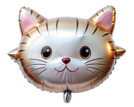 neon holografic foil balloon for birthday in the shape of the cat, isolated on the white background