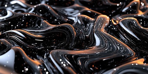 Futuristic black onyx-inspired design with glossy ripples, glowing orange accents, and cosmic speckles, exuding luxury and elegance.