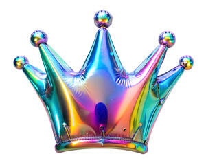 neon holografic foil balloon for birthday in the shape of the  crown , isolated on the white background