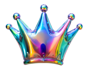 neon holografic foil balloon for birthday in the shape of the  crown , isolated on the white background