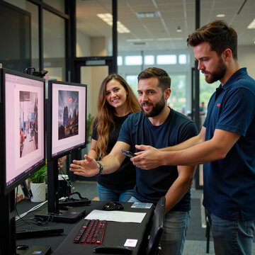 Un equipo de trabajo discutiendo ideas