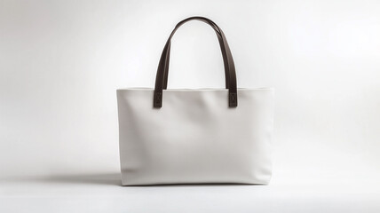 白い生地とブラウンハンドルのミニマルトートバッグ