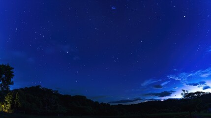 Fototapeta premium Panorama_blue_night_sky_milky_way_and_star_on_dark