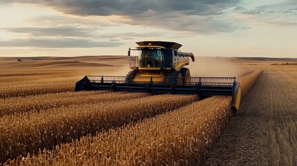 Obraz premium Combine Harvester Transferring Grain: Agricultural Scene