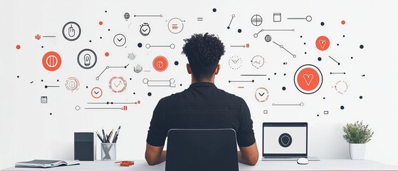 Creative workspace modern office digital art minimalist environment side view innovation and inspiration