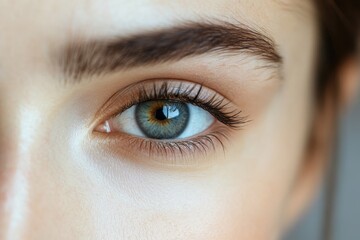 Fototapeta premium Closeup of a woman with an irritated eye due to conjunctivitis