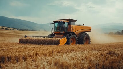 Obraz premium Combine Harvester Transferring Grain: Agricultural Scene