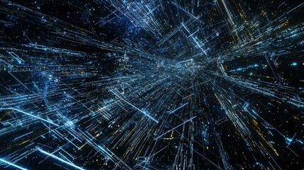 Fototapeta premium Futuristic Blue Fractal Star Pattern Wallpaper with Glowing Energy Lines and Digital Design Elements