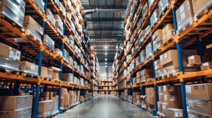 Obraz premium Large warehouse interior with stacked shelves