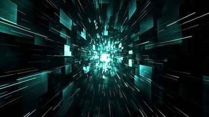 Obraz premium Futuristic Digital Space Design with Blue and Green Fractal Patterns and Motion Elements