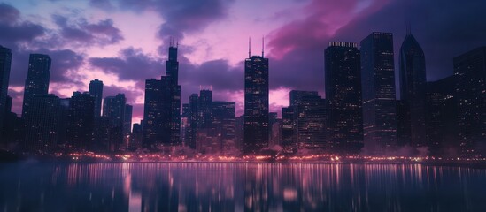 Fototapeta premium Chicago Skyline at Dusk: A Serene Reflection