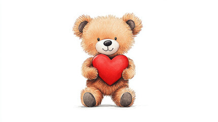 Obraz premium cute teddy bear holding bright red heart, exuding warmth and affection. This charming illustration captures essence of love and friendship, perfect for various occasions