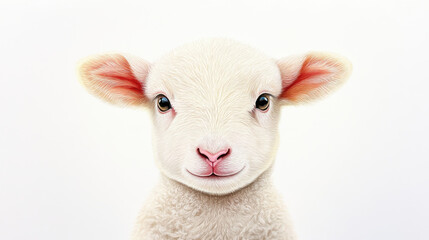 Obraz premium fluffy white lamb with soft wool and bright eyes, exuding gentle charm and innocence. This adorable creature captures essence of warmth and tranquility