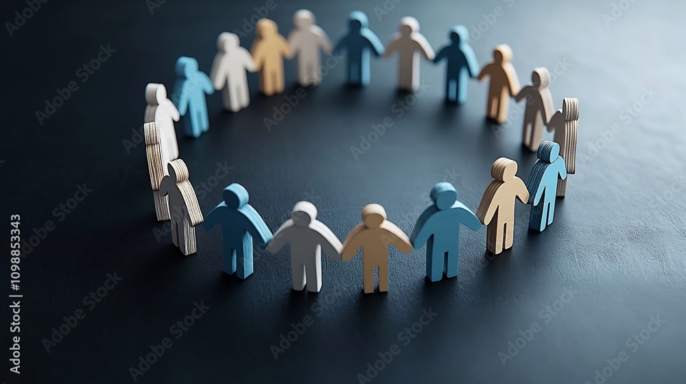 Poster Visually captivating 3D figures in a glowing interconnected circle symbolizing unity shared vision and collaborative harmony against a sleek modern black background