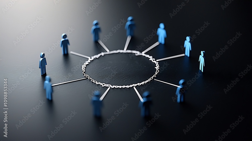 Poster Glowing 3D Figures Forming a Connected Circle on a Sleek Black Background Representing Shared Visions and Unity  Abstract Digital Showcasing and Community