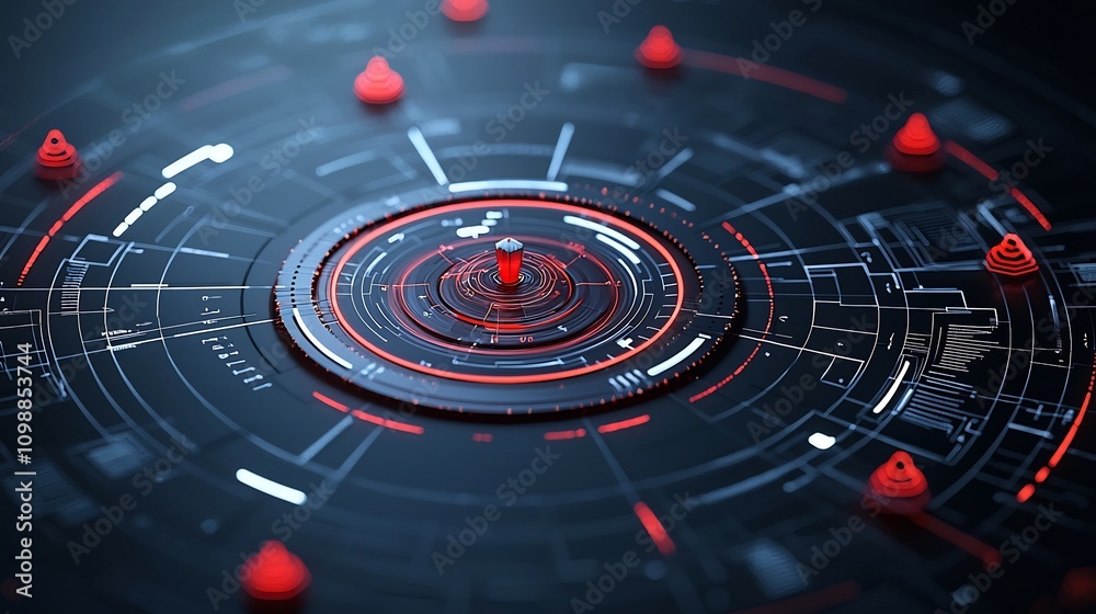 Poster A vibrant and futuristic digital depicting a circular network of glowing 3D shapes linked by bright lines symbolizing the collective goals and interconnectedness of a modern technology driven world