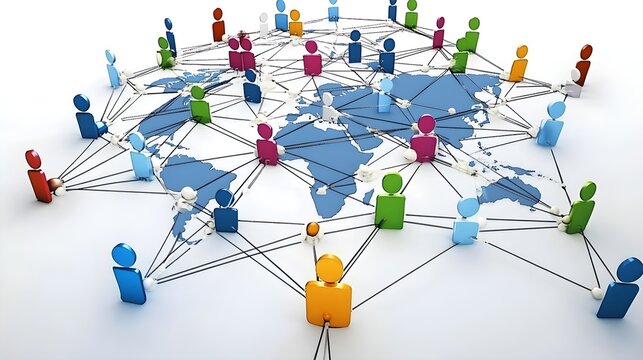 global business network structure with connections for data exchange and collaboration