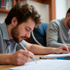 Un alumno estudiando en la universidad.