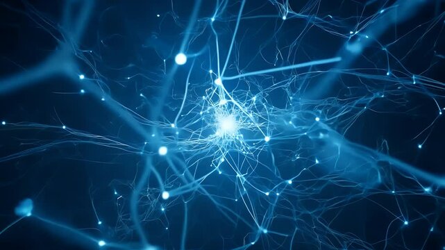 Abstract digital representation of neural connections in blue tones.