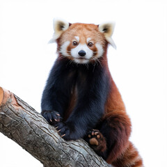 Obraz premium Red Panda Sitting on Branch Isolated White Background