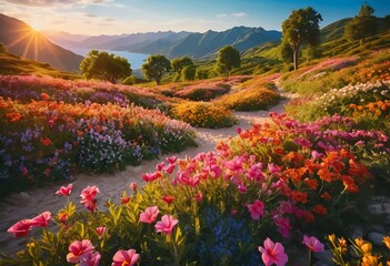 Beautiful and Peaceful Nature Scenery Illustration Landscape Countryside Tranquil Vibrant and Colorful