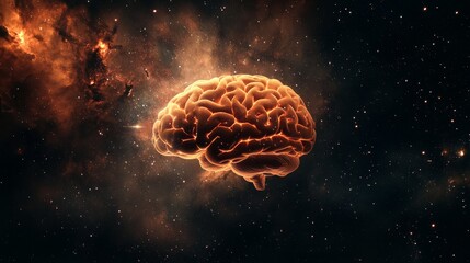 A cosmic nebula shaped like a human brain, set against a dark starry background, Artistic style