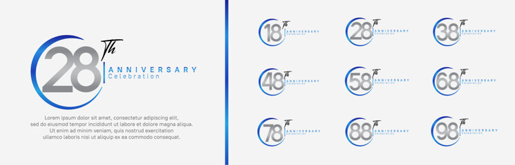 anniversary logo set. vector design blue and silver color for celebration event