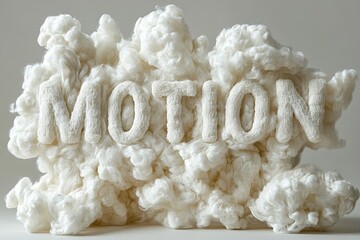 Blurred motion word portrayed with cotton-like texture against a simple background