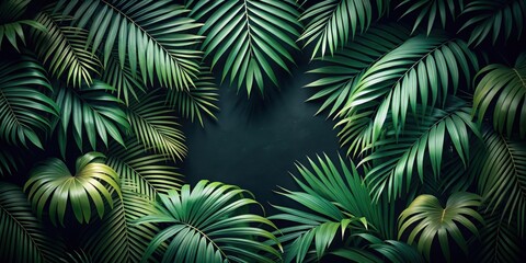 Tropical palm leaf forest background in dark tones, Tropical, palm leaf, forest, nature, background, dark, toned