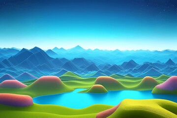 Obraz premium Beautiful and Peaceful Nature Scenery Illustration Landscape Countryside Tranquil Vibrant and Colorful