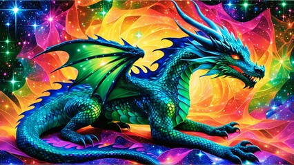 Fototapeta premium Vibrant cosmic dragon in a colorful galaxy fantasy art