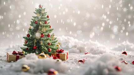 christmas background with christmas tree and gifts