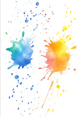 Create an image of three small neat splatters in the style of bright and colorful watercolor The background should be white