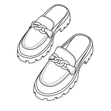 black and white chain detail loafers clip art preview