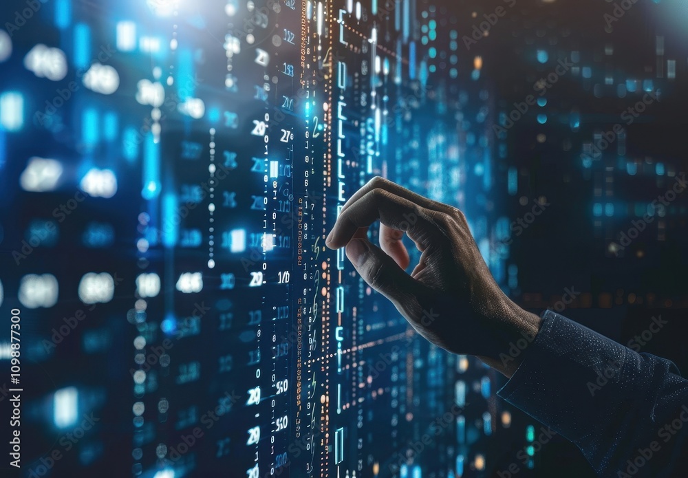 Aufkleber hand interacting with digital data stream