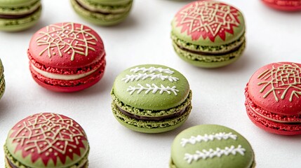 Obraz premium Decorative Green and Red Macarons with Intricate Designs on Top