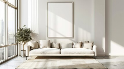 Fototapeta premium Modern Minimalist Living Room Interior Design With White Sofa